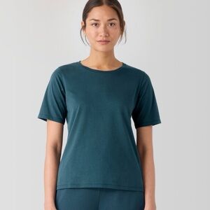 Eileen Fisher Organic Pima Cotton Jersey Round Neck Tee in alpine Sz S